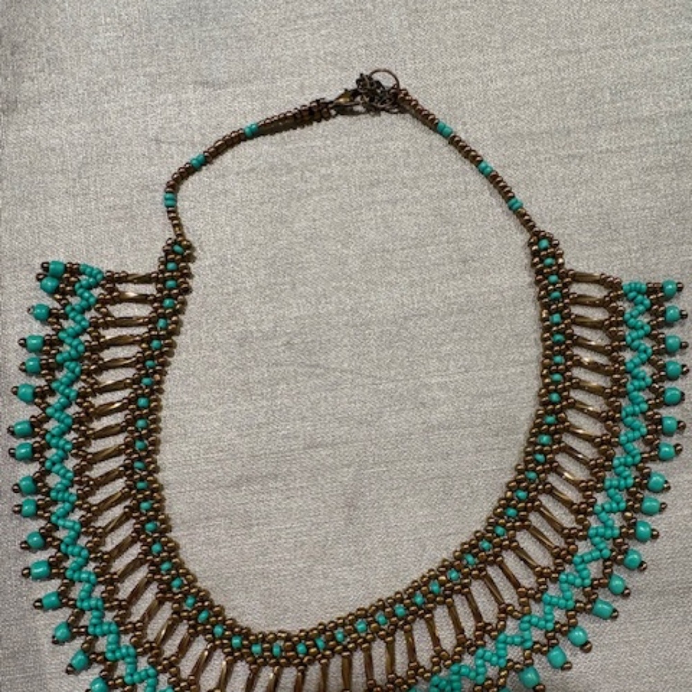 Turquoise-Colored, Beaded Statement Necklace - image 2
